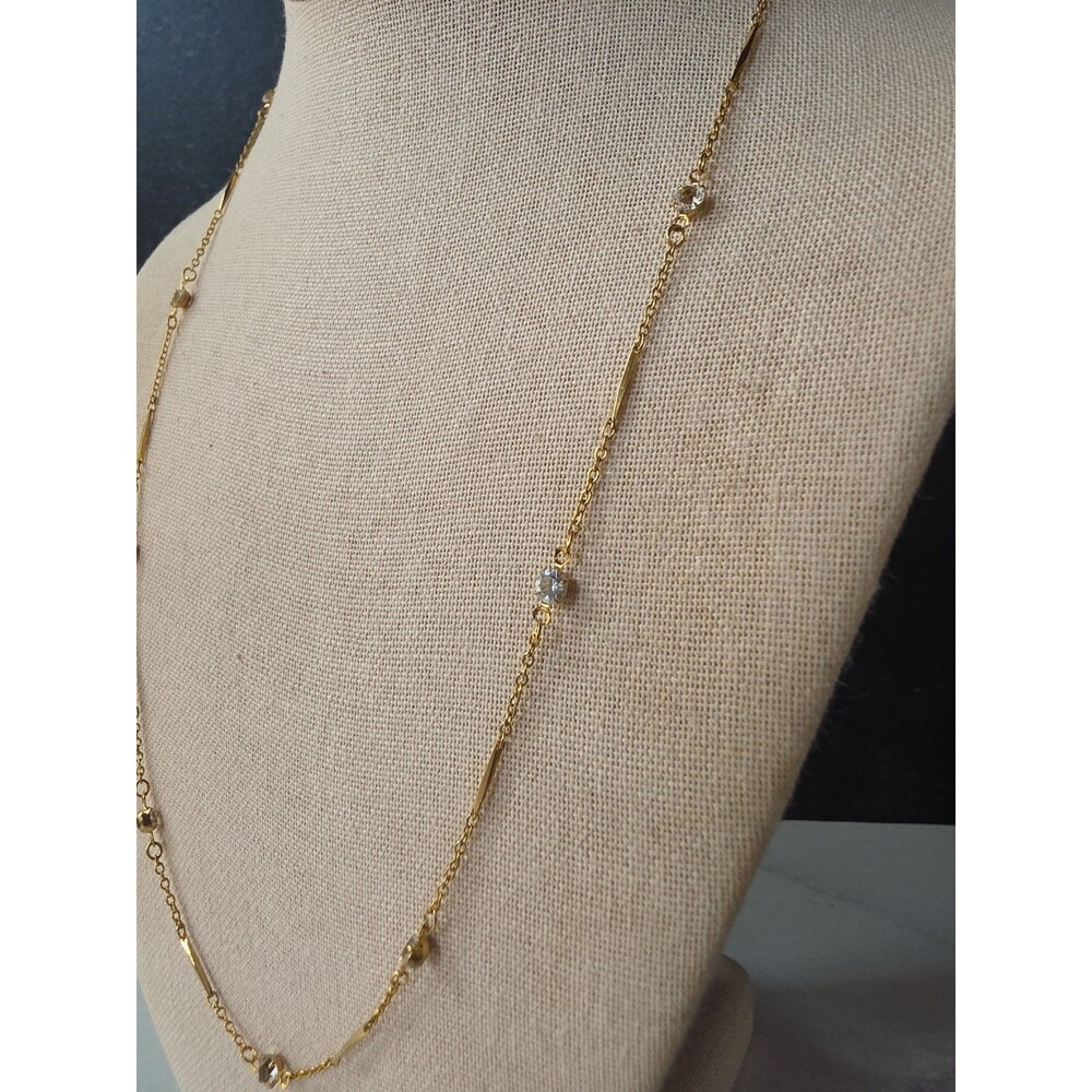 Prong Set Clear Rhinestone Station Necklace Vintage READ Description - Picture 3 of 10